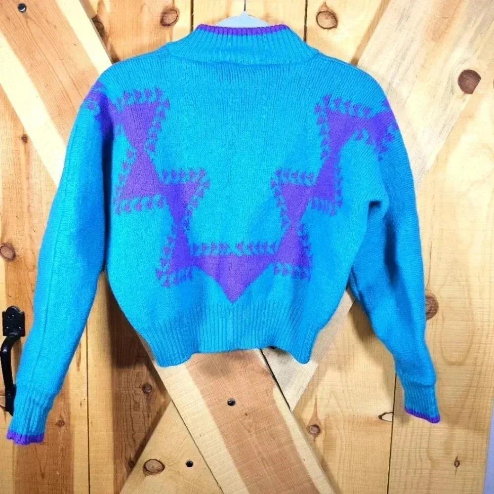 Blue and Purple Geometric Women's Turtleneck Sweater